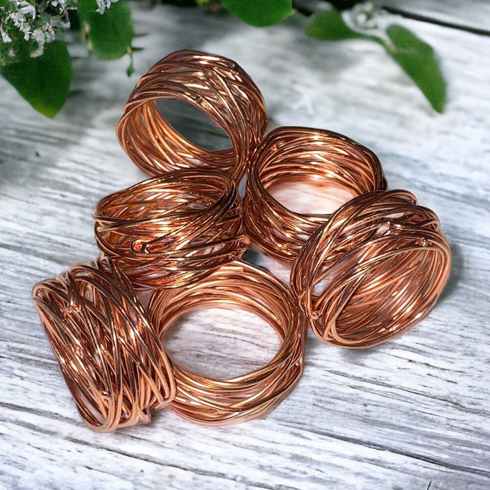 Set of 6 Copper Rose Gold Wire Napkin Rings Table Setting Dining